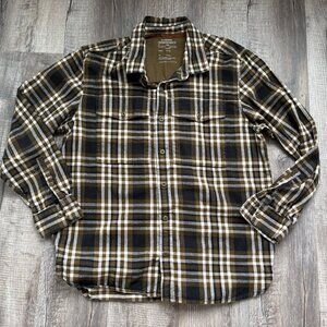 REI Plaid Flannel Shirt Men's L Brown Black Green Long Sleeve Button Up Cotton